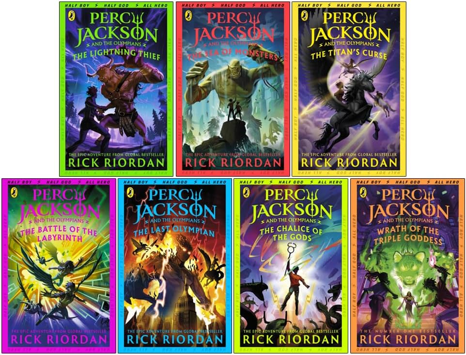 Percy Jackson and the Olympians Series 1-7 Books Collection Set by Rick Riordan (The Lightning Thief, Sea of Monsters, Titan's Curse, Chalice of the Gods,Wrath of the Triple Goddess & More)
