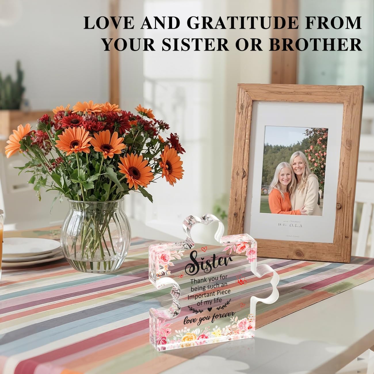 Emibele Gifts for Sister's Birthday, Engraved Acrylic Block Piece Plaque Decorations for Countertop, Heartwarming Present for Sister from Family, Decorative Sisters Appreciation Present - Image 3