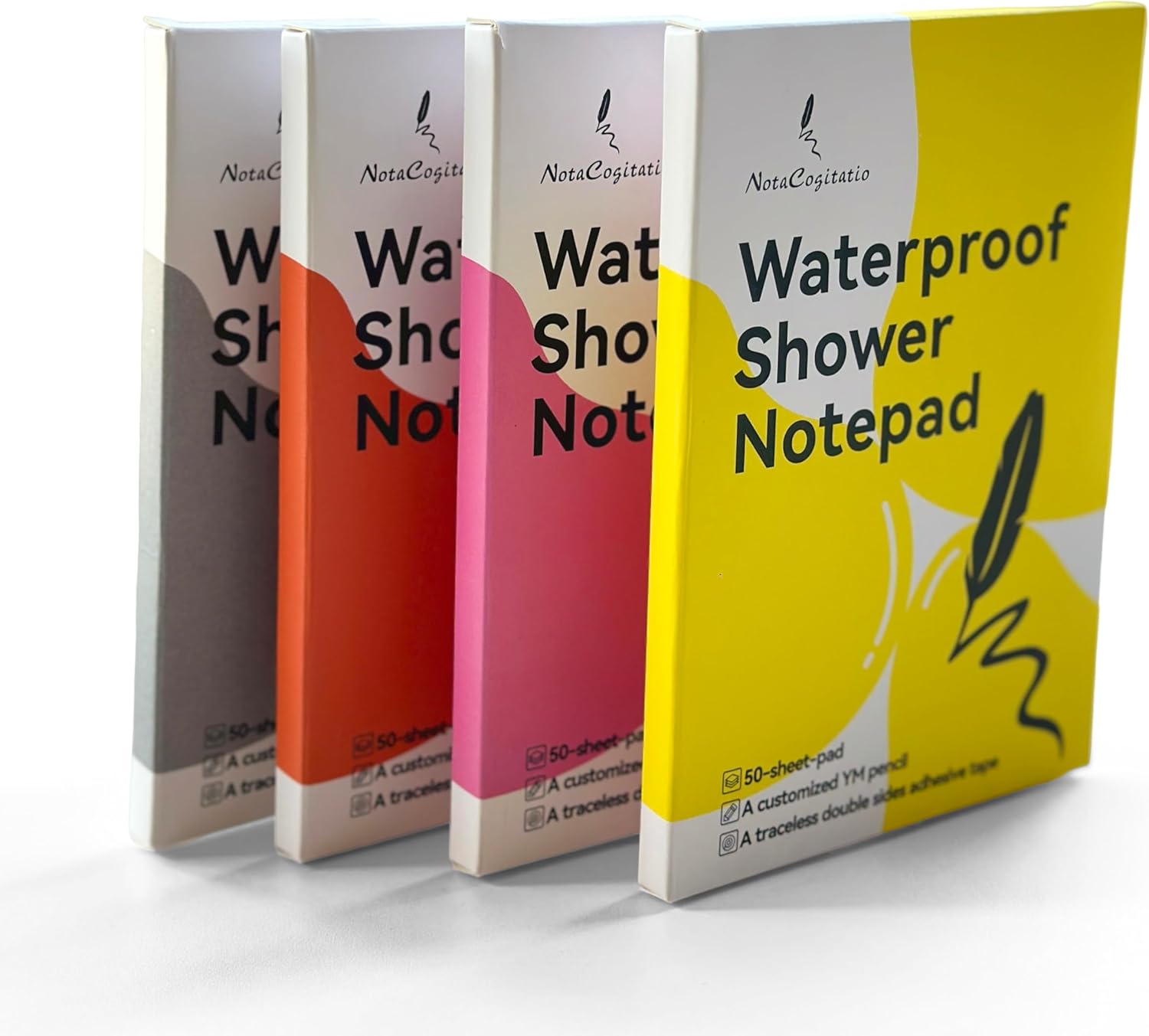 4-Pack Waterproof Notepad for Shower – Stone Paper Waterproof Shower Notepad Set in 4 Colors – 100 Pages Each with Pencil – Residue-Free Adhesion – Shower Thoughts Notepad, Works on Uneven Surfaces