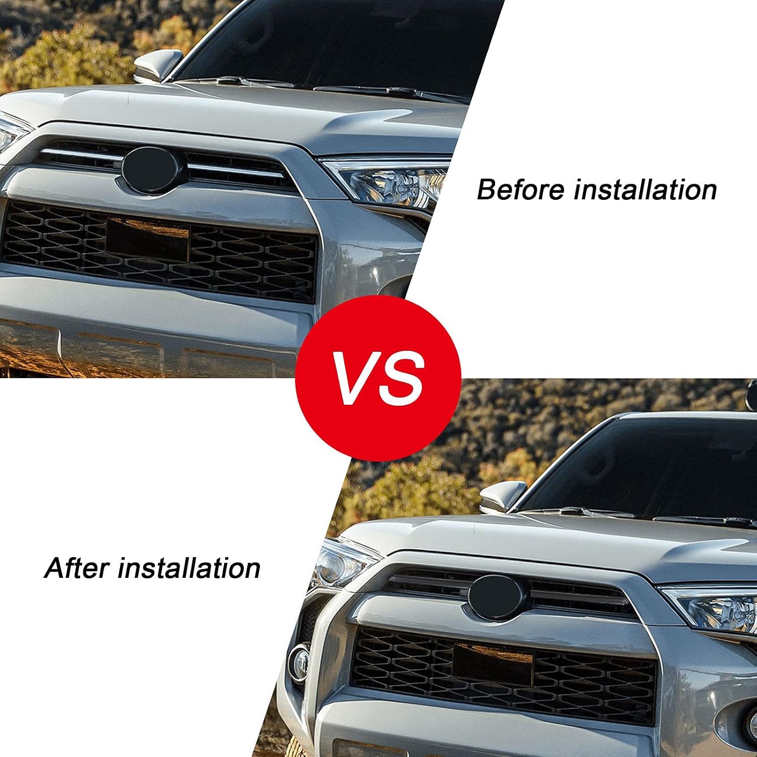 Matte Black Front Center Grille Inserts Cover Trim Replace for 2020 2021 2022 2023 2024 Toyota 4Runner Accessories (Matte Black)