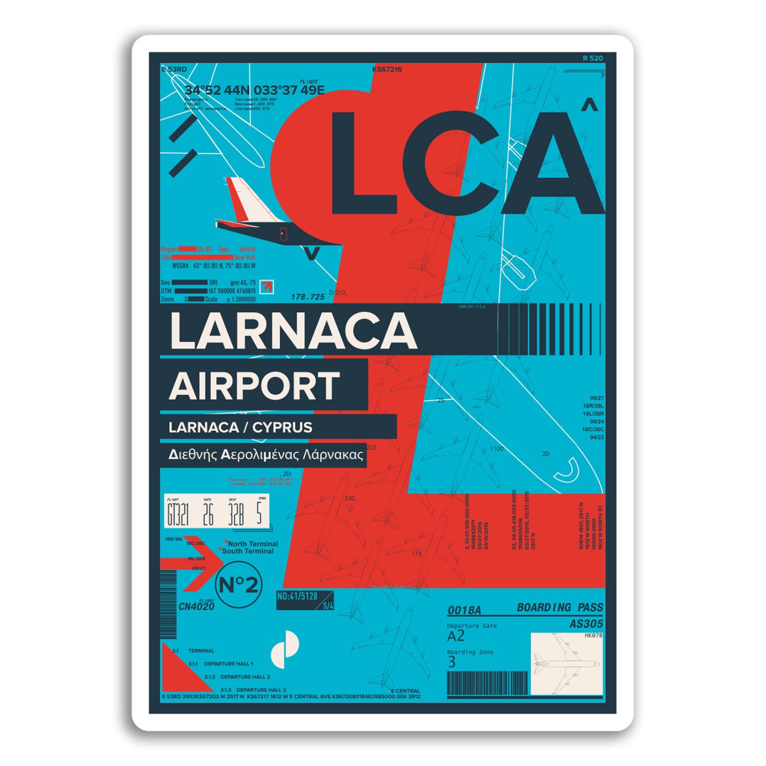 Destinationvinyl Multi 2 X 10Cm Larnaca Airport Vinyl Stickers - Cyprus Travel Sticker Luggage #17429 (10Cm Tall)