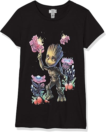 Marvel Girl's Little, Big Groot Plants No Bg T-Shirt, Black, X-Large