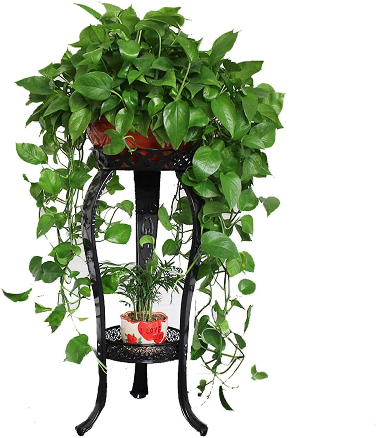 Rayking Metal Plant Stand, Two-tier Flower Display Shelf, Indoor Flower Plant Rack, Iron Plant Stand Pot Stands Flower Pot Holde for Home,office(BLACK)