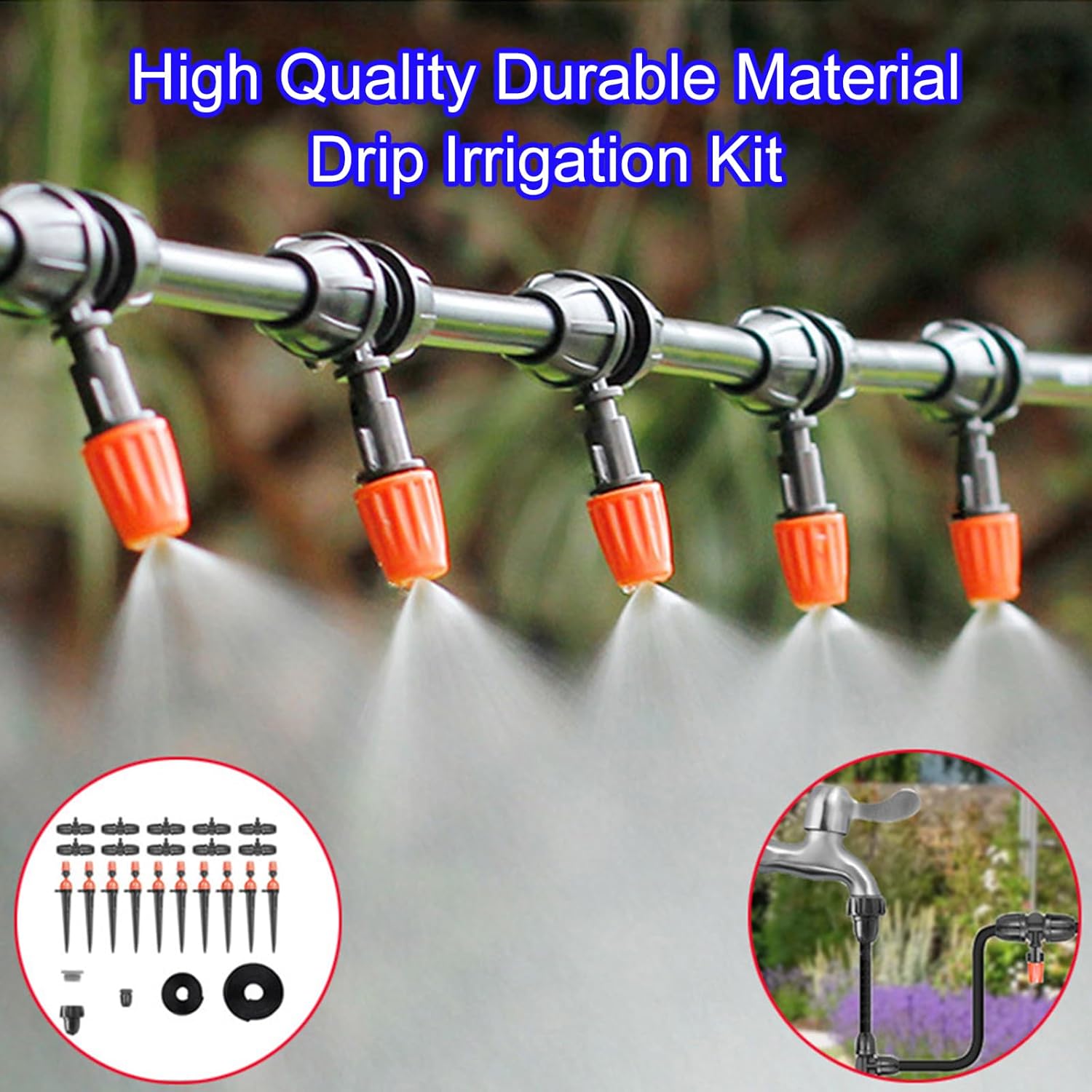 Drip Irrigation Kit for Irrigation Tubing, 3‑Way Joint Connectors and Orange Adjustable Micro Sprinklers, 360 Micro Drip Irrigation Parts for Patio, Lawn, Micro Irrigation System (E)