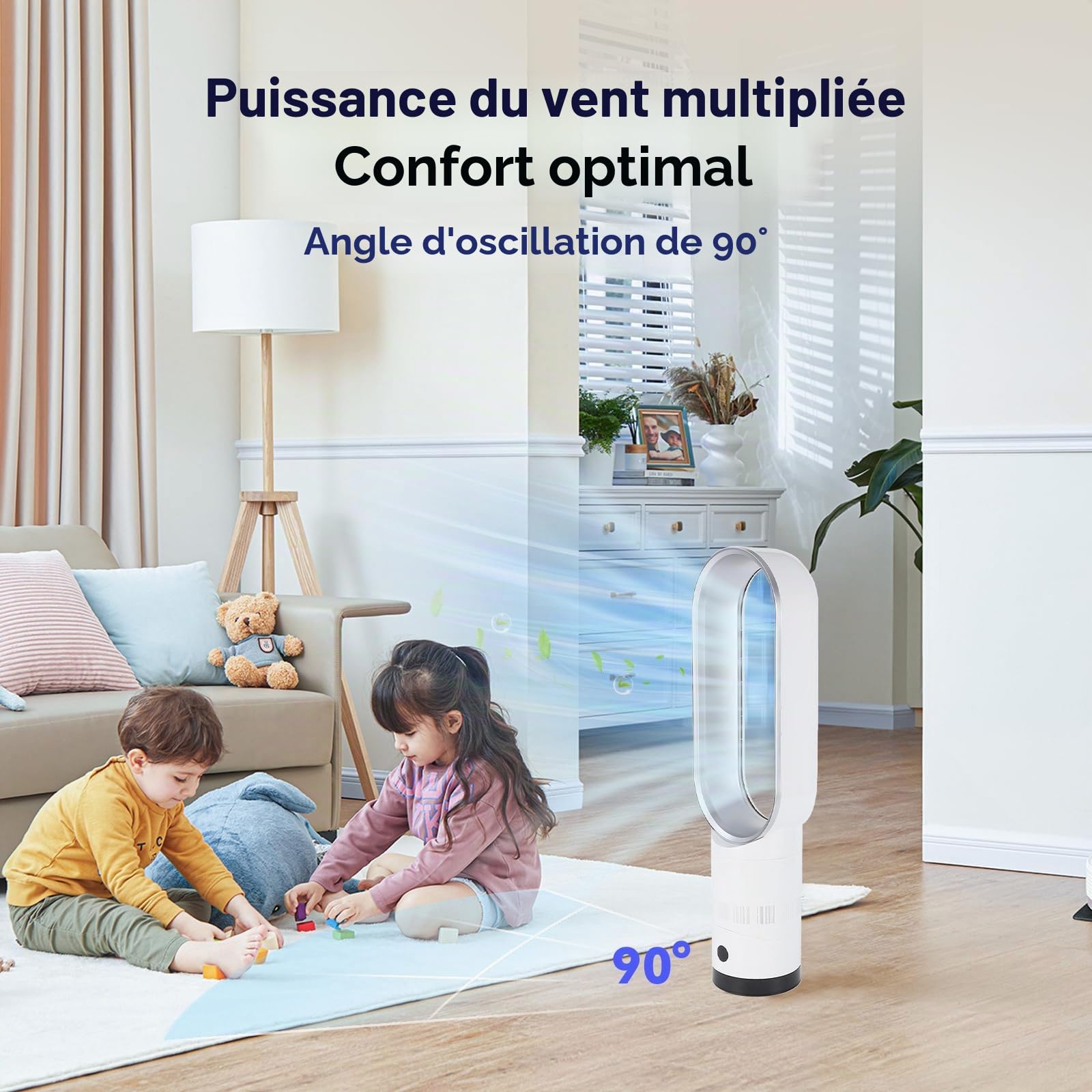 Ventilateur sans rotor avec télécommande, purificateur d'air 2en1 très silencieux avec HEPA, 8 vitesses, oscillation à 90°, minuterie, refroidisseur d'air, climatiseur mobile, pour chambre à coucher