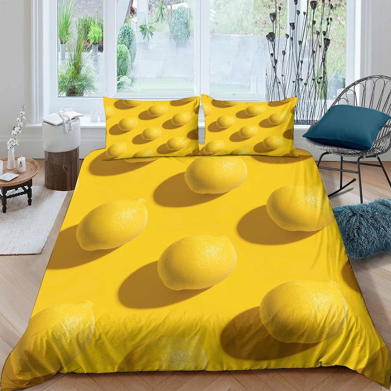 Parure de lit King en microfibre super douce motif imprimé 3D citron