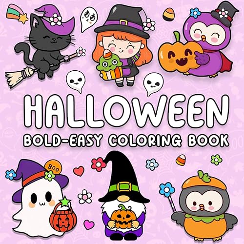 Halloween coloring book: bold and easy Designs for Adults and Kids, Big ,Simple, and Large Print Illustration of cute &amp; spooky Halloween things (Bold And Easy Coloring Books)