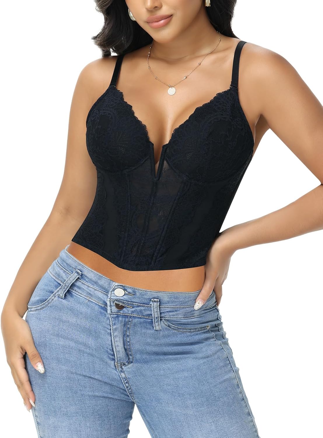 SHAPERIN Sexy Lace Bustier Corset Tops for Women Going Out Party Club Date Night Underwired Cami Crop Top
