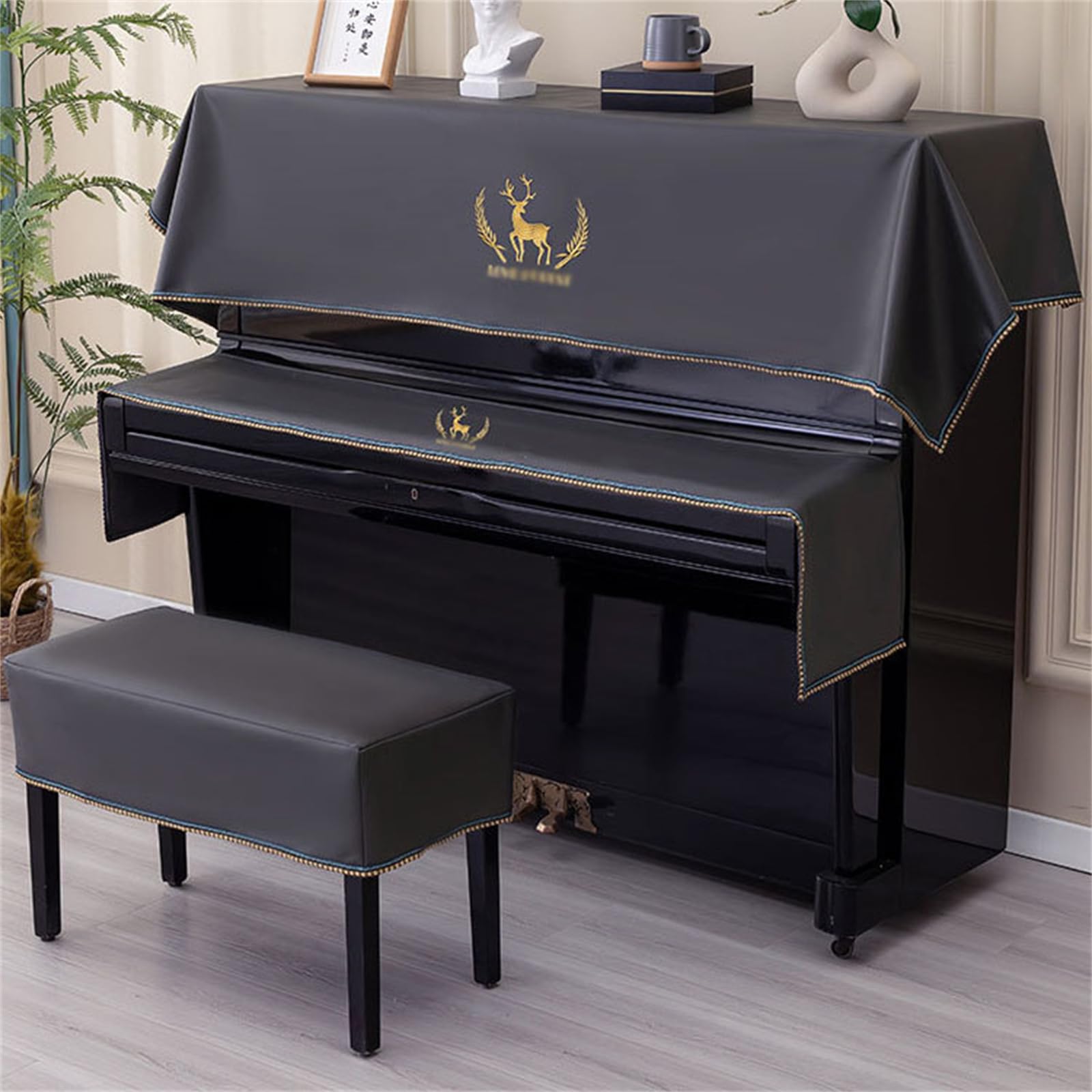 Copertura antipolvere in tessuto per tastiera del pianoforte, copertura protettiva universale per pianoforte verticale con ricamo di cervi, copertura protettiva universale per pianoforte verticale con