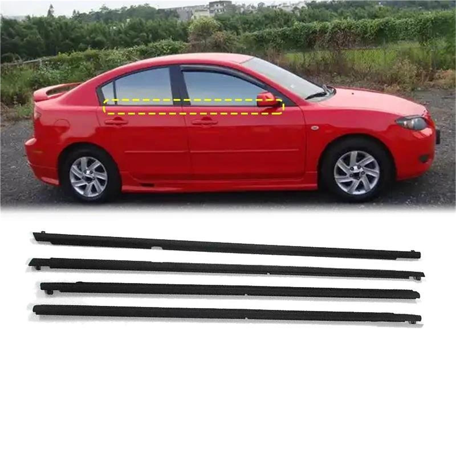 Junta de Goma para Puerta de Coche Para Mazda 3 BK Seires Sedan 2004-2009 Burletes Para Ventanas Exteriores Cinturones De Sellado Vidrio Embellecedores Impermeables