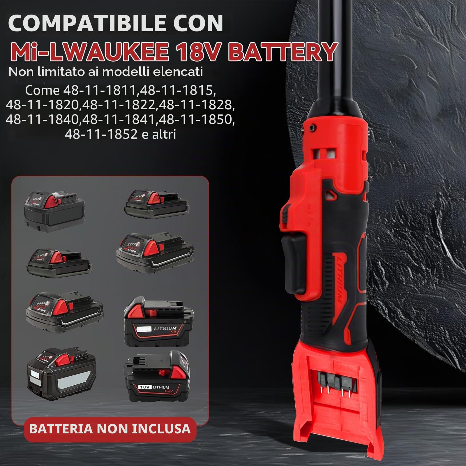 Chiave a cricchetto a batteria per Milwaukee 18 V, 3/8", elettricamente allungata da 16 cm, chiave a cricchetto con luce LED, 320 giri/min, 80 Nm (senza batteria)