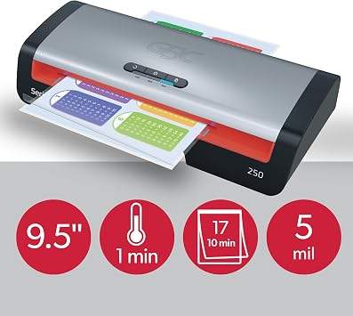 GBC Thermal Laminator Machine, Smart Entry LED Guides, Jam Release, 9.5 Input, Includes Laminating Sheets (250)