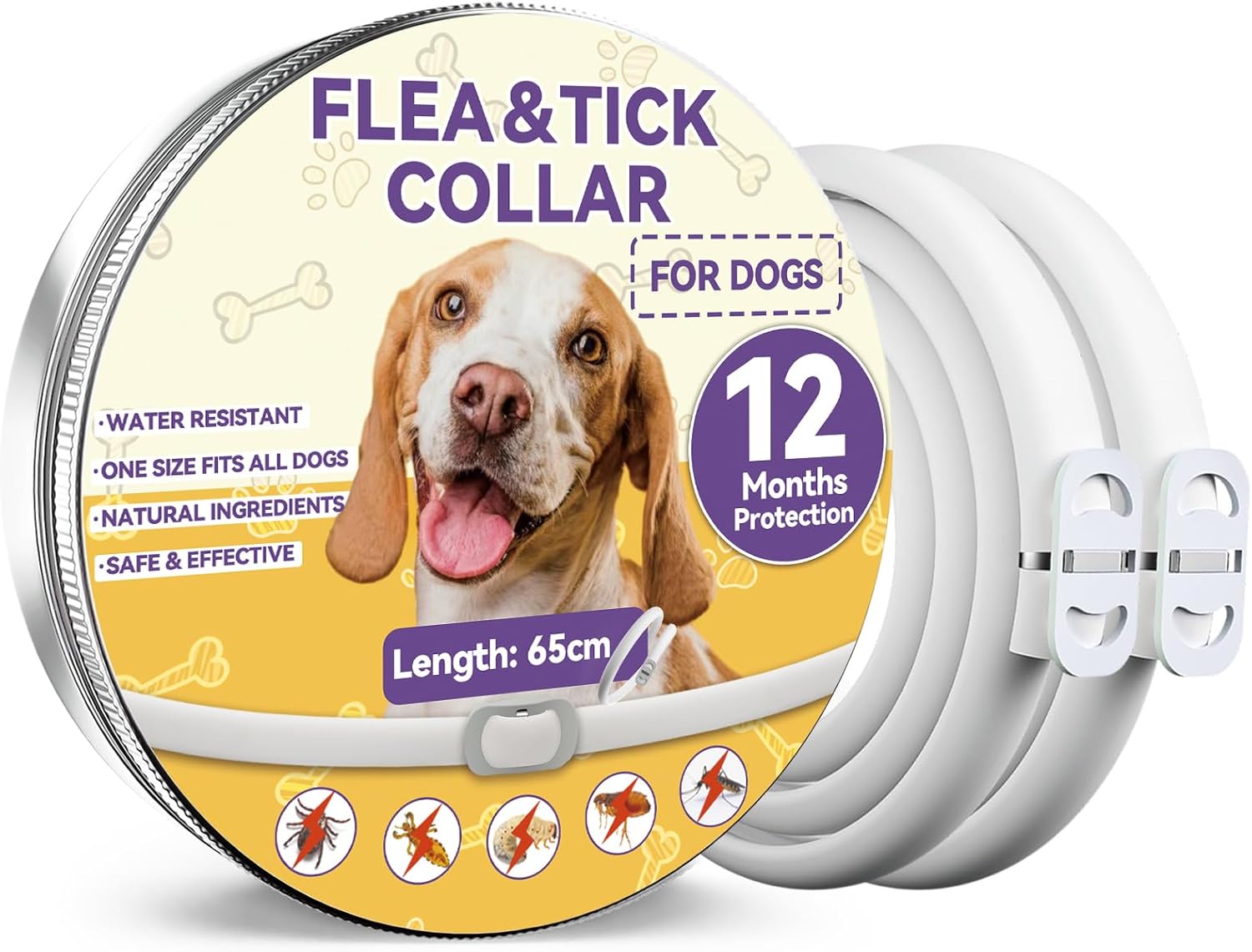 Collare Antiparassitario Per Cani | Naturale Contro Pulci, Zecche E Zanzare | Taglia M 62cm