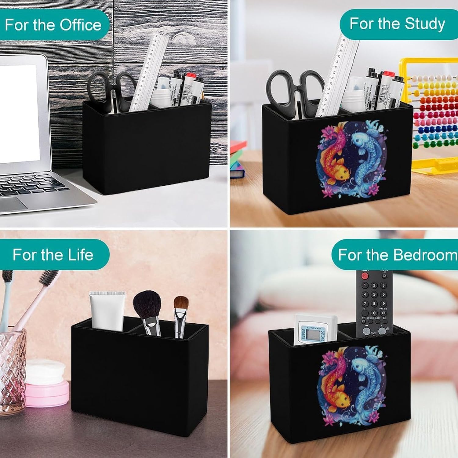 Pisces Zodiac Constellation Pencil Pen Holder PU Leather Desk Storage Organizer Makeup Brush Box