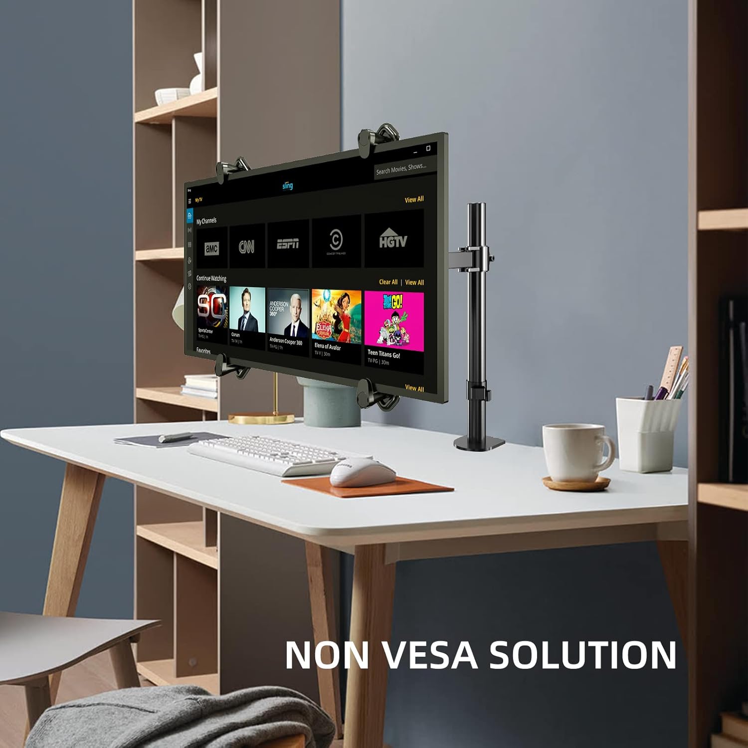 Non-VESA Single Monitor Arm Desk Mount with VESA Adapter Brackets, Holds Screens up to 27inches Without VESA Holes, Fully Adjustable Stand with C-Clamp, Grommet Base