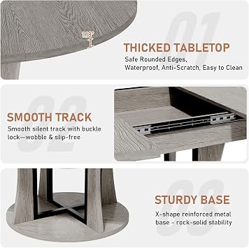 AwayHome 43.3''-59'' Extendable Round Dining Table for 4-8, Modern Kitchen Expandable Dining Table with Storage, Space Saving Circle Oval Kitchen Table with Leaf for Dining Room Living Room
