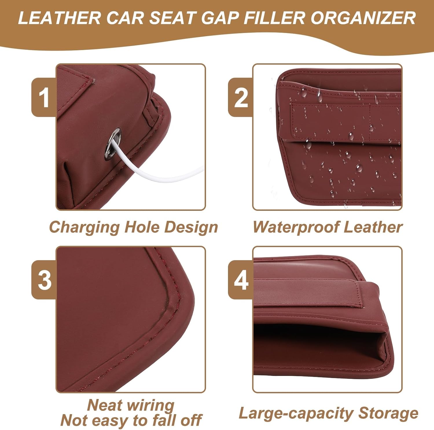 HARFINGTON 2pcs Car Seat Gap Filler Organizer 11.3 x 8 x 2.2 Inch Leather Universal Car Organizer Storage Box Between Seat and Console for Phone Sunglasses Keys, Beige