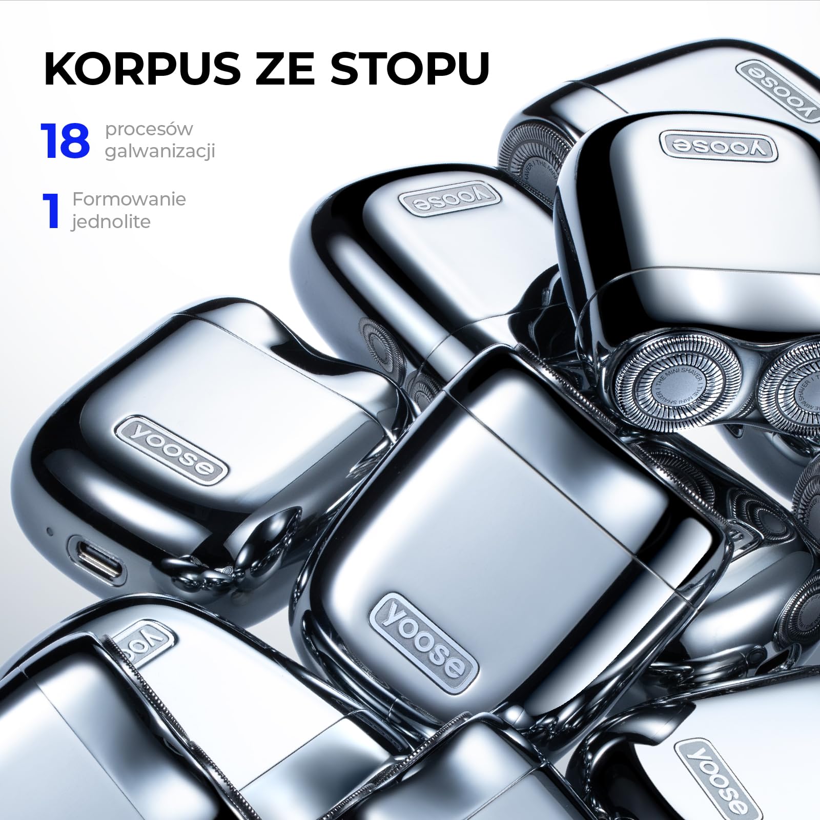 yoose Elektryczna Maszynka do Golenia dla Mężczyzn, IPX7 Wodoodporna z Ładowaniem USB-C & Magnetycznymi Główkami, Łatwa w Czyszczeniu - Do Podróży, Outdoor, Służbowych i Samochodu (Żółty)
