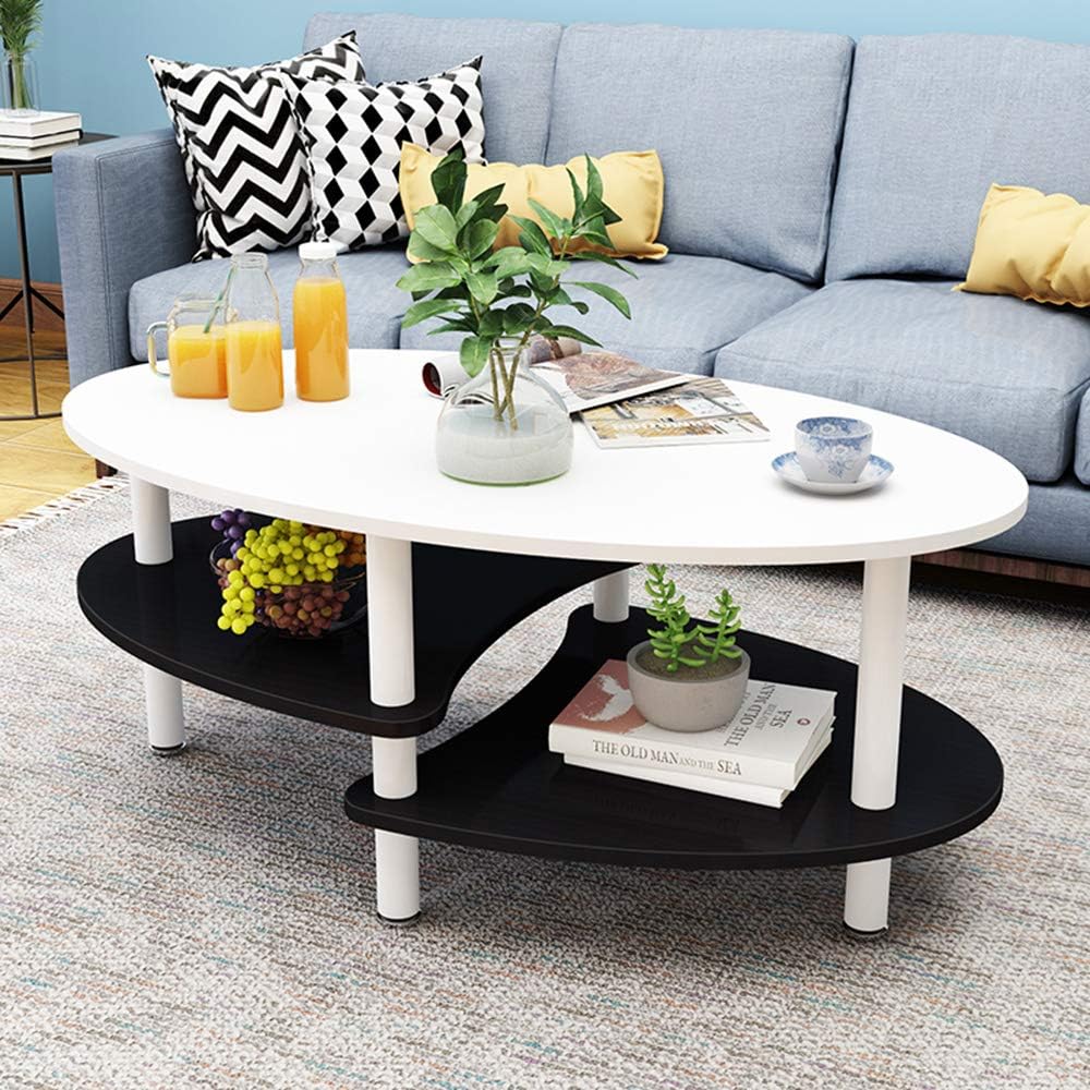 Side Table/End Table,Oval End Table Large Couch Table 3 Layers Coffee Table with Wooden Tabletop and Metal Frame for Living Room Office Studio