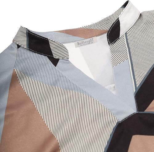 Miniatura 3 de BAISHENGGT Blusa para mujer, con manga de 34, estampado floral, cuello en V, top tipo túnica