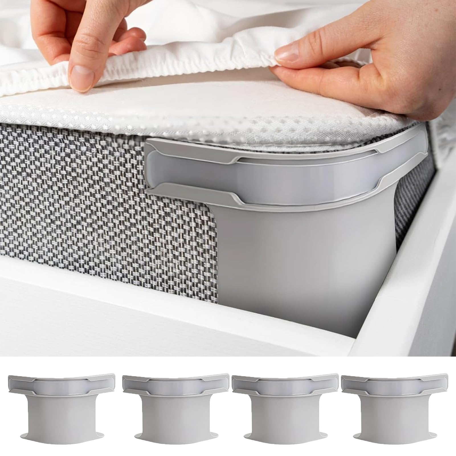 Runivor Set of 4 Bed Sheet Holder Fitted Sheet Straps - Lock Sheet Holders Keep Sheet Firm & Tight for Corners, Fit All Mattress Size Easy Installation (Grey Lock Sheet Holders Set of 4)