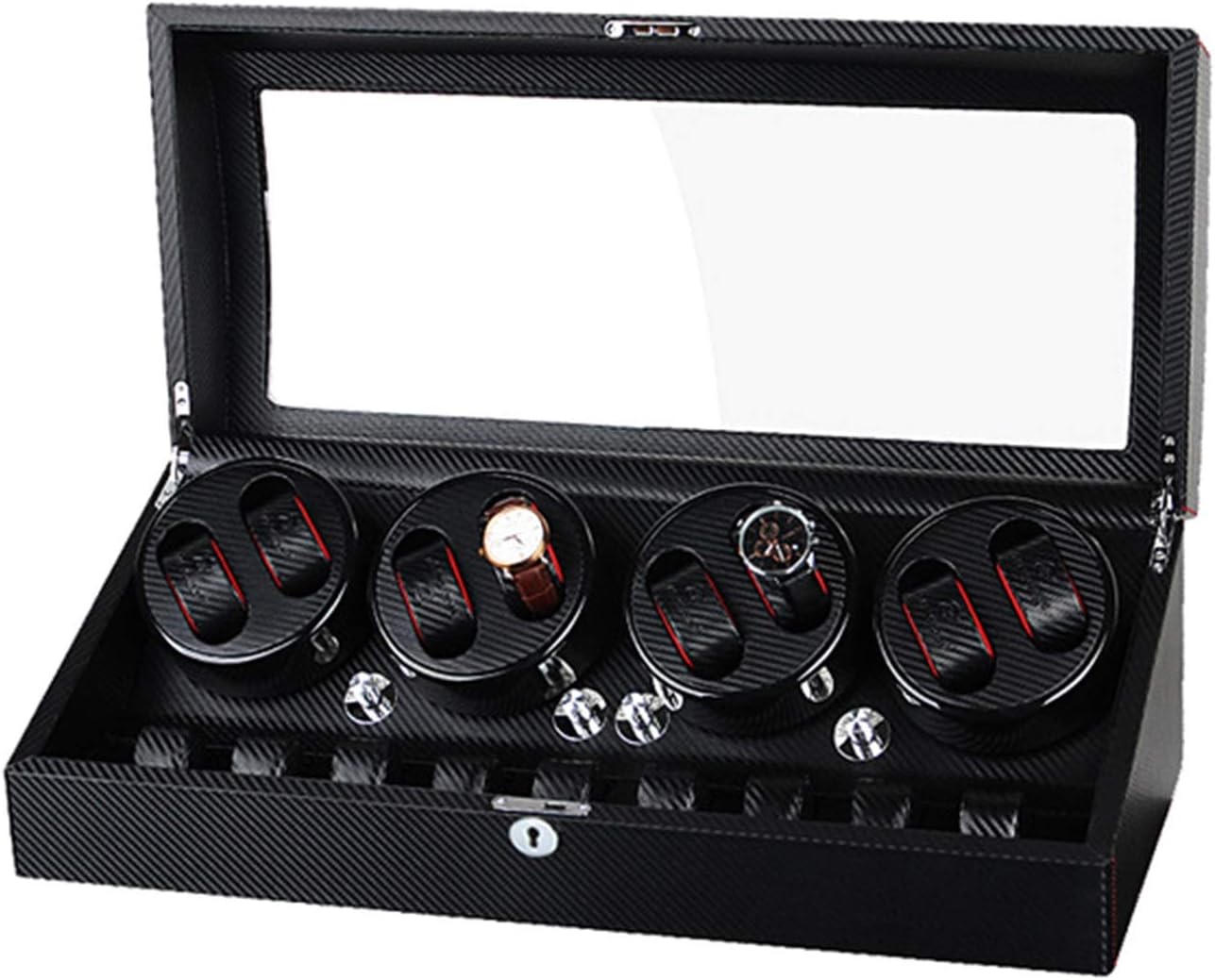 Watch Winder Box for 8 Watch Winder + 9 Display Storage Spaces Piano Paint Exterior Fit Women Men Watches Watch Winder for Watches,Carbon Fiber Leather Black,Carbon Fiber Leather Black