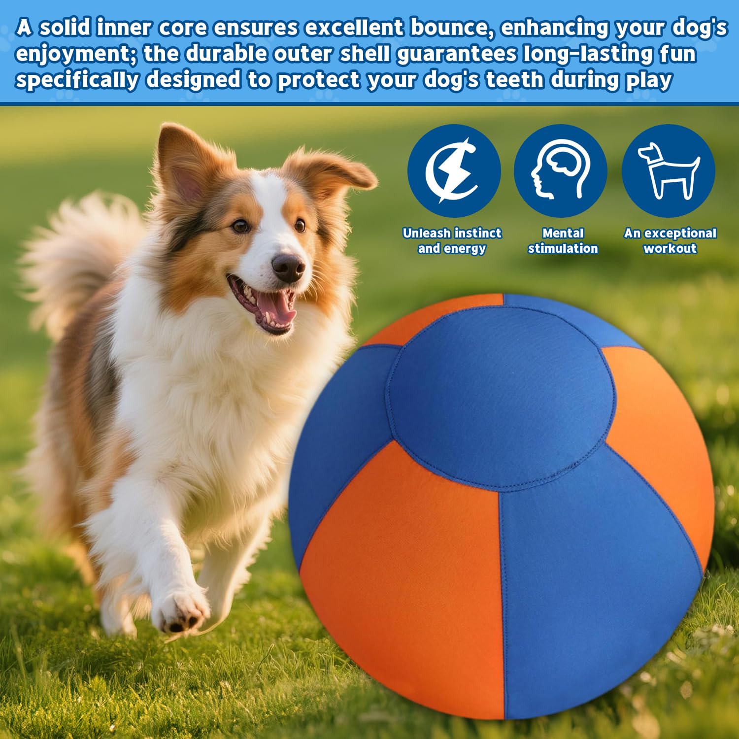 Aufblasbarer Treibball für Hunde, 55cm Interaktiver Hundespielzeugball, Aufblasbarer Herding Ball Hund, Treibball für Hunde Hüteball für Mittelgroße, Aufblasbarer Hundeball für Große Kleine Hunde