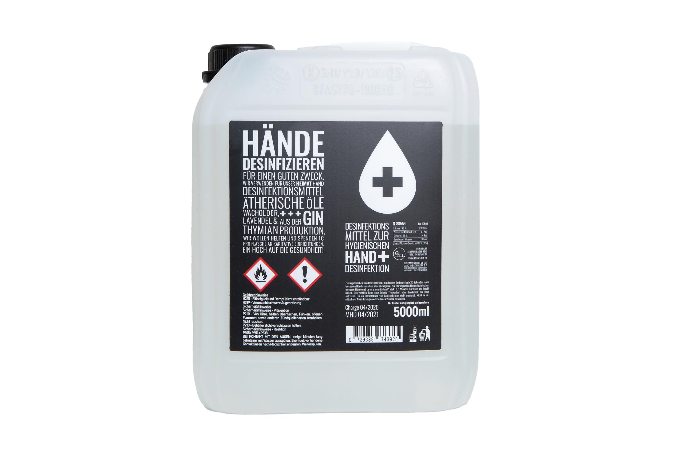 HEIMAT Hand Desinfektionsmittel 5 Liter Kanister - sanfte Reinigung, WHO-Zertifizierung, mit ätherischen Öle wie Lavendel, Wacholder, Thymian
