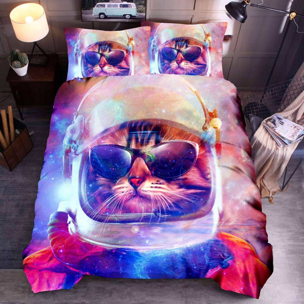 Parure de lit imprimé 3D chat et chien 200x200 cm au design YF04 animé