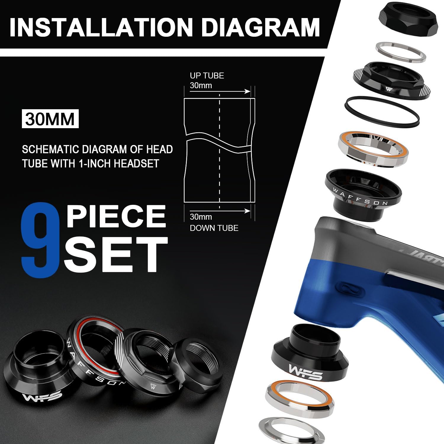 WFS AH.47 1 Inch Threaded Bike Headset for Threaded Steerer Forks and 30mm Head Tube, CNC Aluminum Alloy, Sealed Bearings for Mountain/Road/City Bikes, MTB & BMX