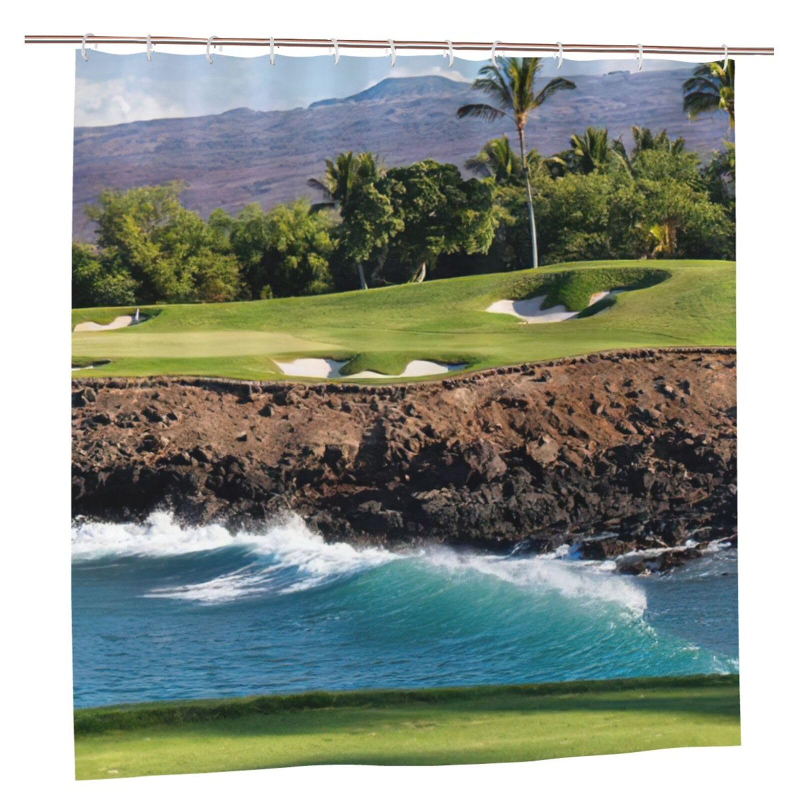 Rideau de douche polyester imprimé hawaïen 183x183 avec œillets