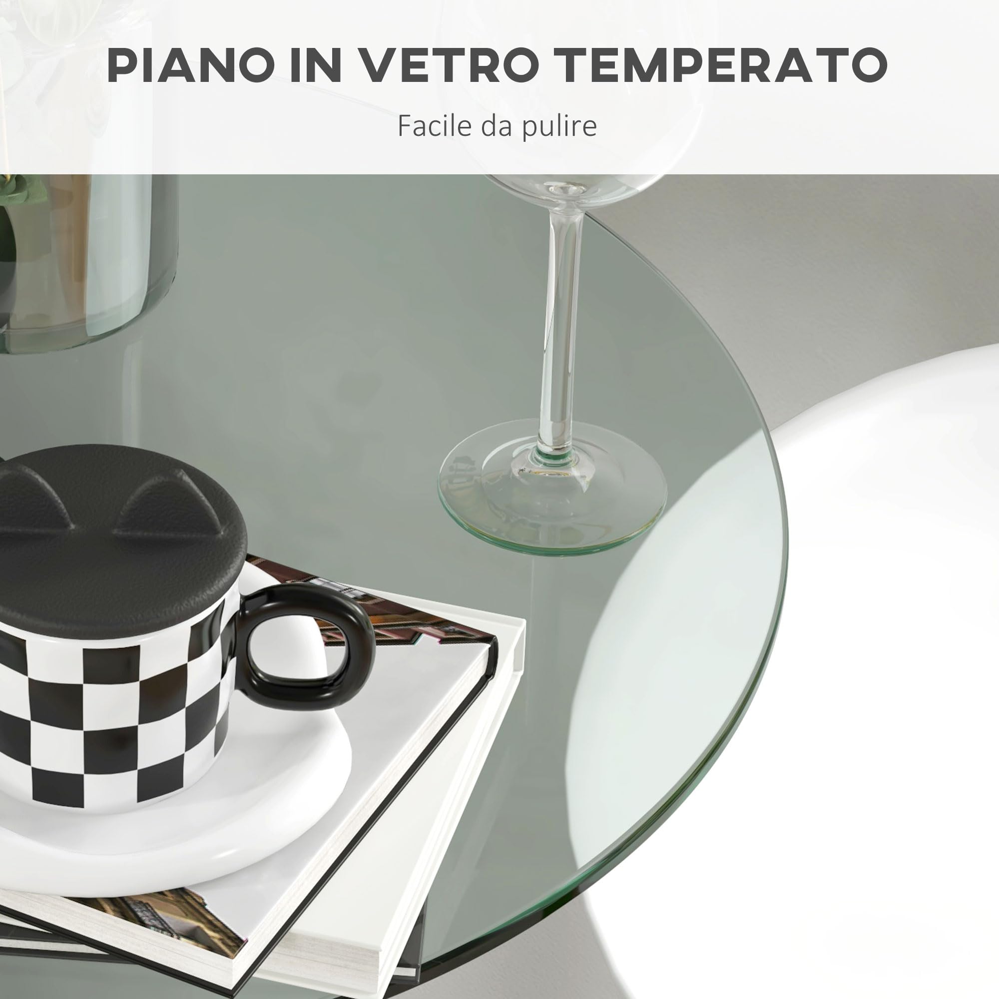 HOMCOM Tavolo da Bar Alto Moderno in Vetro, Tavolo Salvaspazio da Cucina Rotondo con Base in Acciaio per 2 Persone, Ø70x102cm, Trasparente
