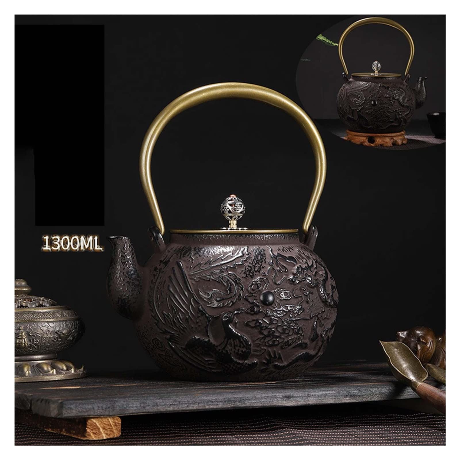 Generico Hervidor de Hierro Tradicional Tetera de Hierro Fundido 1300ml Hervidor de Té Estufa Estufa de Madera Ojeporu Práctico Robusto Y Opupu haguã Ojapóvo Té Regalo Tuvakuérape Teteras