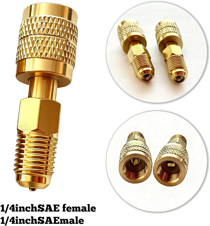 Adaptador de Latón para Refrigerante R32 R454B, 1/4" Hembra a 1/4" Macho Roscado Inverso, 3 Piezas miniatura 4