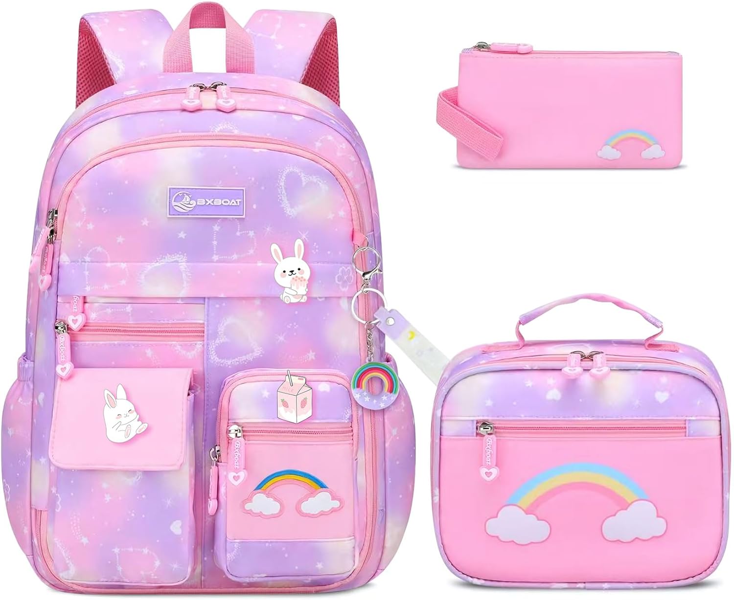 Kids Backpacks for Girls - 5PCS Cute Girls Backpack with Lunch Box Set for Elementary Middle School Students,18" Large Capacity School Bookbag with Multiple Pockets and Extra Accessories