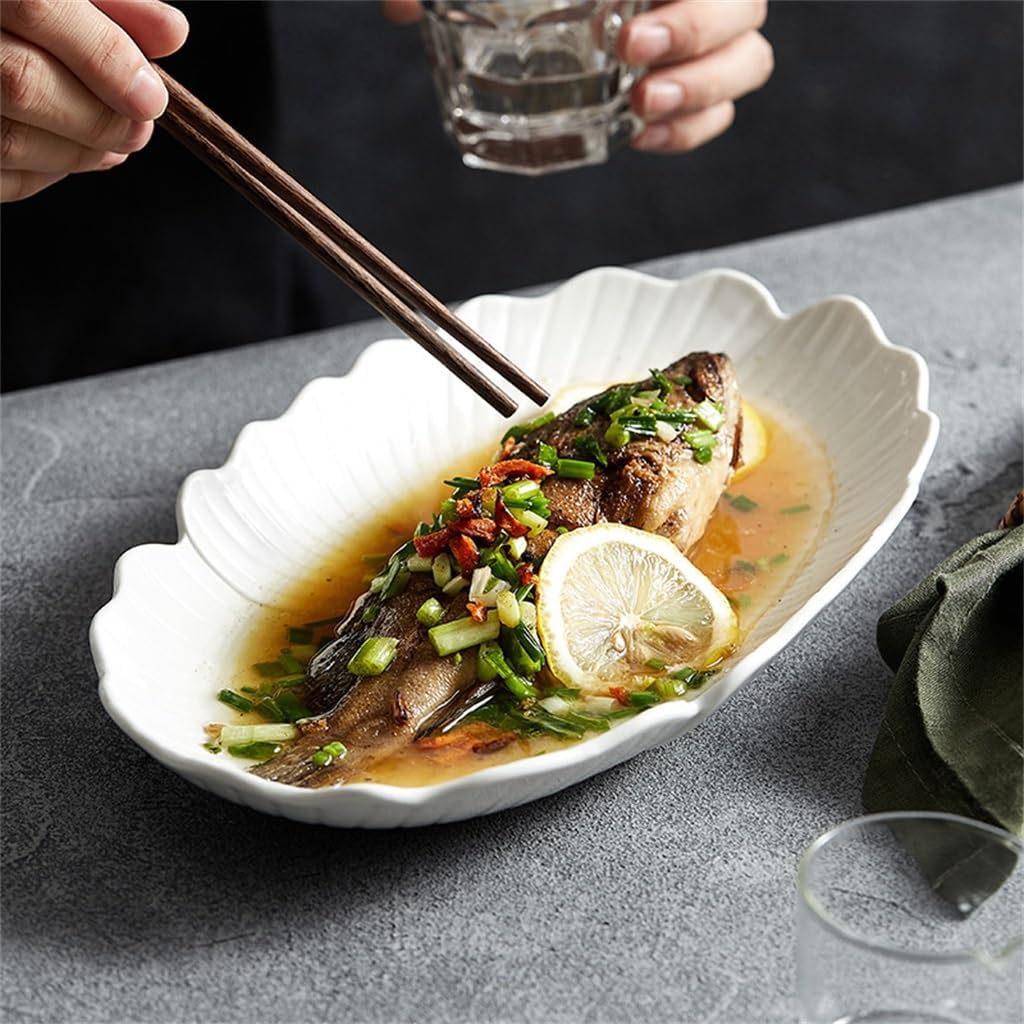 Steamed Fish Plate Household Oval Deep Irregularly Shaped Ceramic