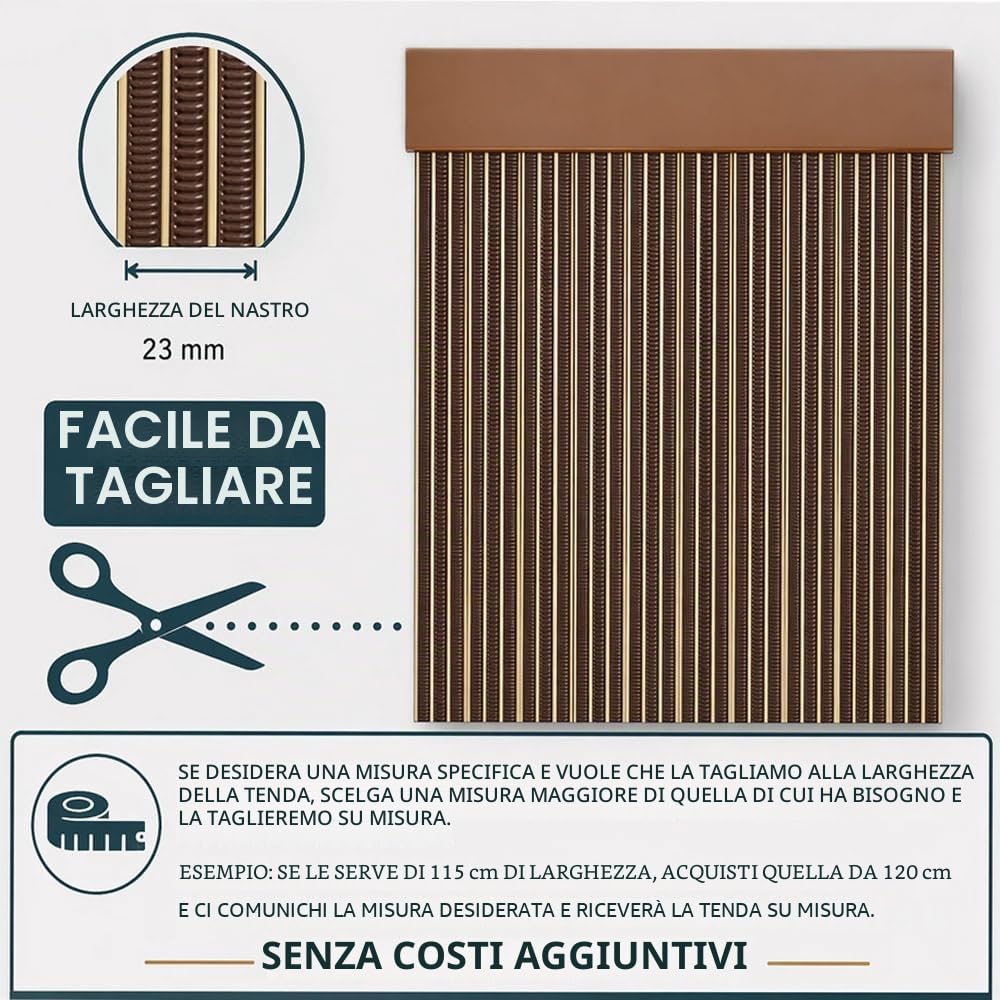 Tenda a strisce in PVC per esterni | Taglio su misura | Anti insetti | Pertoni TENDE (marrone e beige, altezza 230 cm x 120 cm (larghezza)