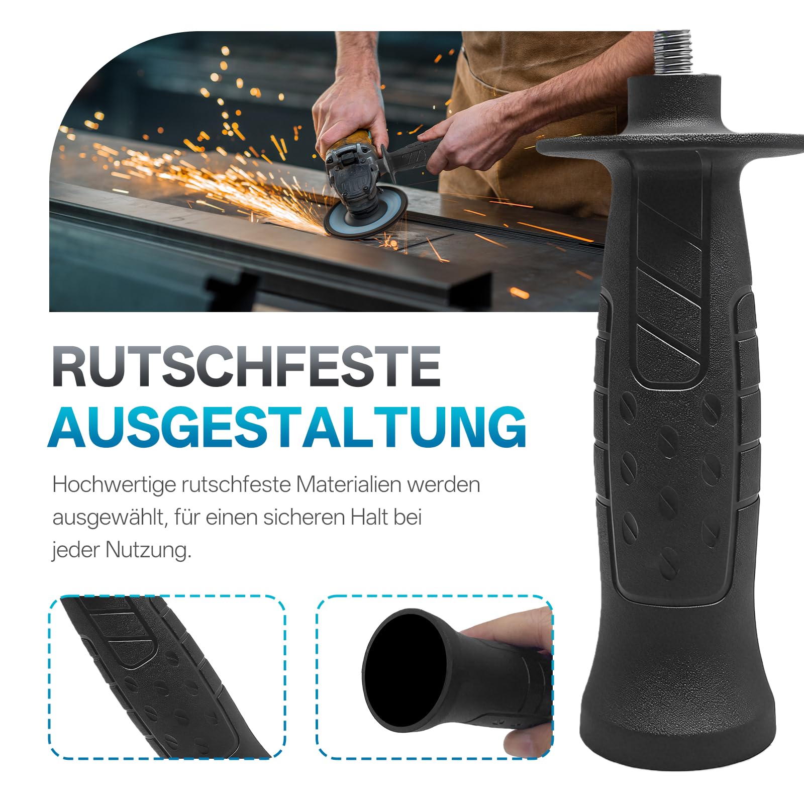 Supporto laterale per smerigliatrice angolare M8, antiscivolo, durevole, accessorio di ricambio per smerigliatrice angolare, compatibile con la maggior parte dei modelli, nero