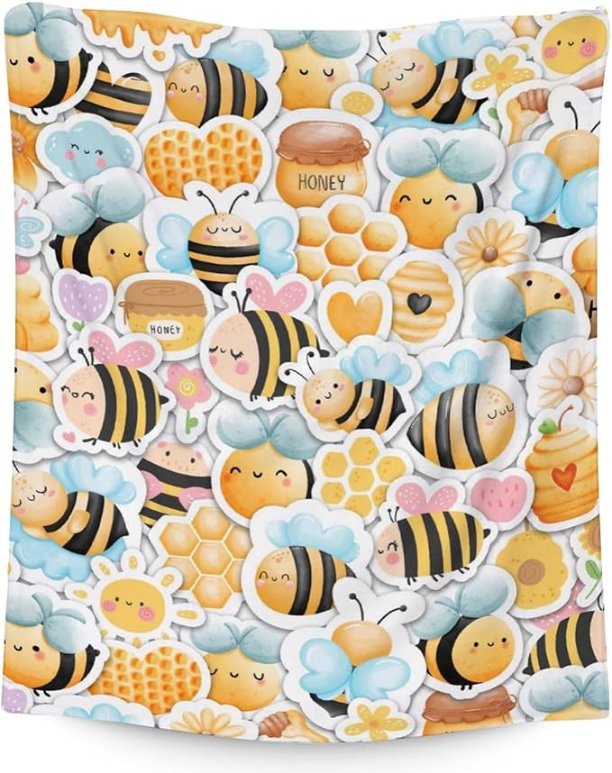 Bee Blanket Gifts, 60"x80" Cute Bee Print Throw for Women Girls, Soft Cozy Warm Flannel for Sofa Bed