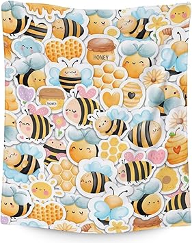 Bee Blanket Gifts, 60"x80" Cute Bee Print Throw for Women Girls, Soft Cozy Warm Flannel for Sofa Bed