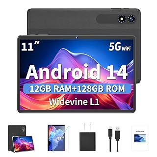 Android Tablet, 11 inch Android 14 Tablet, 12GB RAM +128GB ROM, 1TB Expand, Octa-Core, 5G WiFi, 5MP+13MP, IPS Touch Screen, 8000 mAh Battery, Bluetooth V5.0, GMS Certified, GPS(Black) - Amazon product rated Grade B