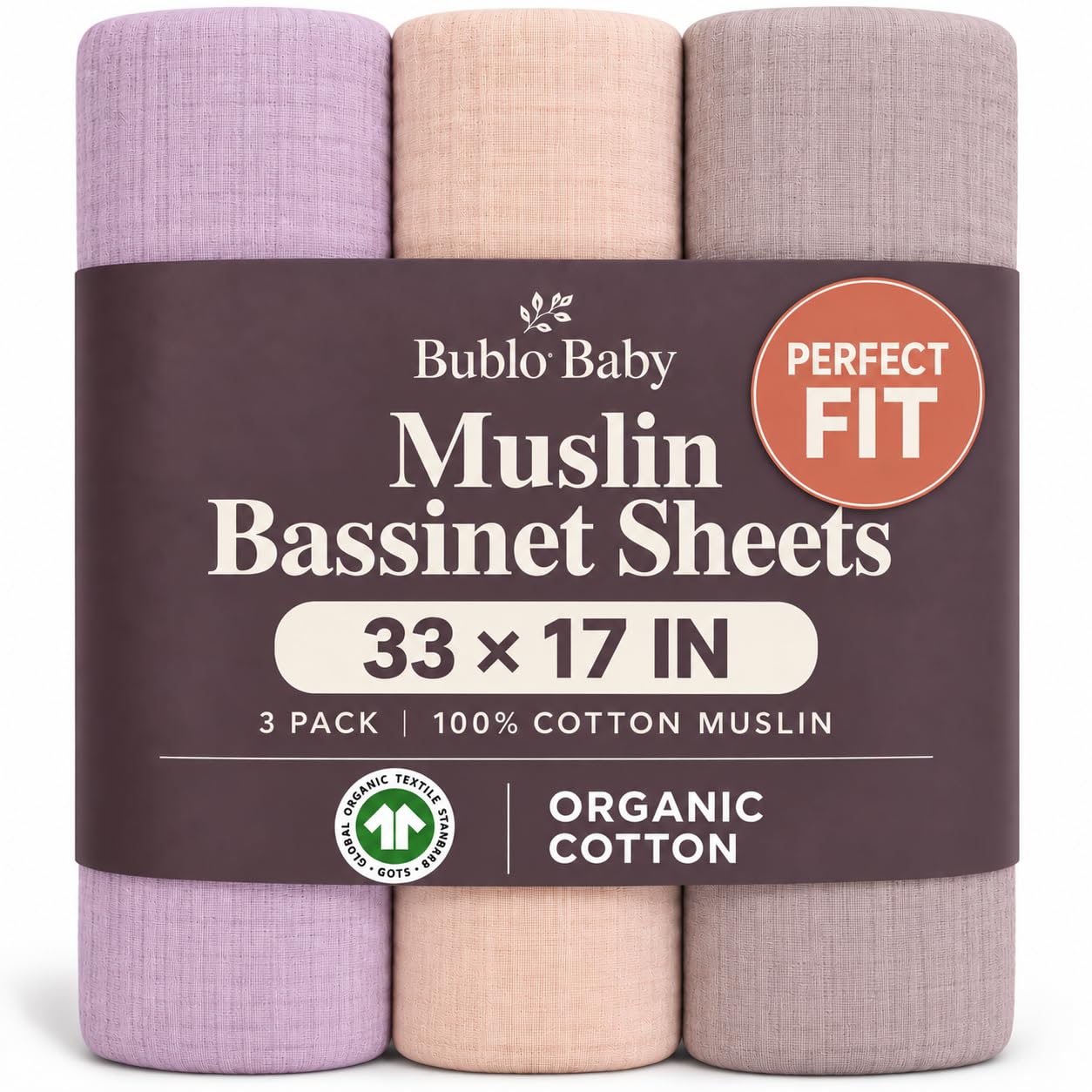 Organic Muslin Bassinet Sheets 3 Pack, 33x17x4 Fitted Sheet for Newborn Boys &amp; Girls, Soft Breathable 100% Cotton, Fits Halo BassiNest, Baby Delight, Graco, Oval &amp; Rectangle Mattress