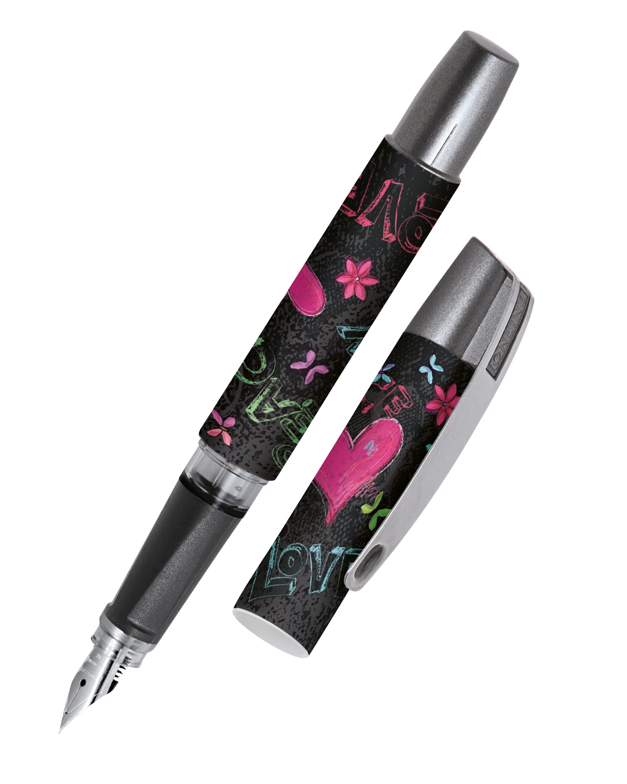 Online Ergonomic fountain pen for school/college Campus Be Happy - solid medium nib, soft grip part, for standard ink cartridges, refillable, ideal for beginners/pupils/students
