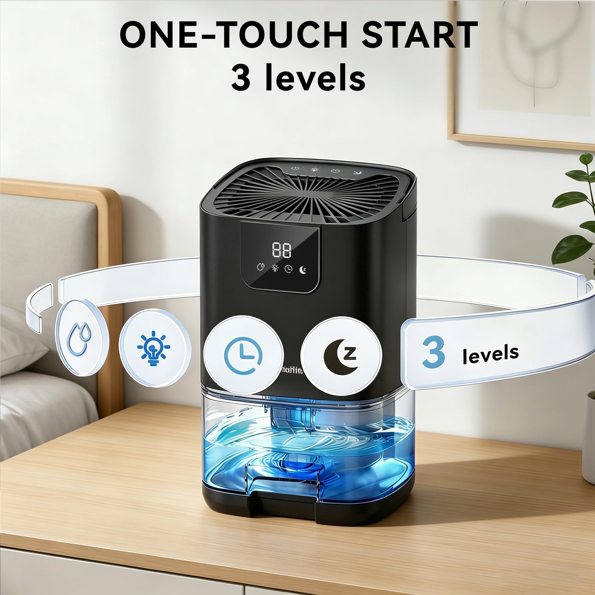 Deumidificatore, 350 mq, piccolo deumidificatore per la casa, display silenzioso con spegnimento automatico, deumidificatori per camera da letto, bagno, armadio, camper