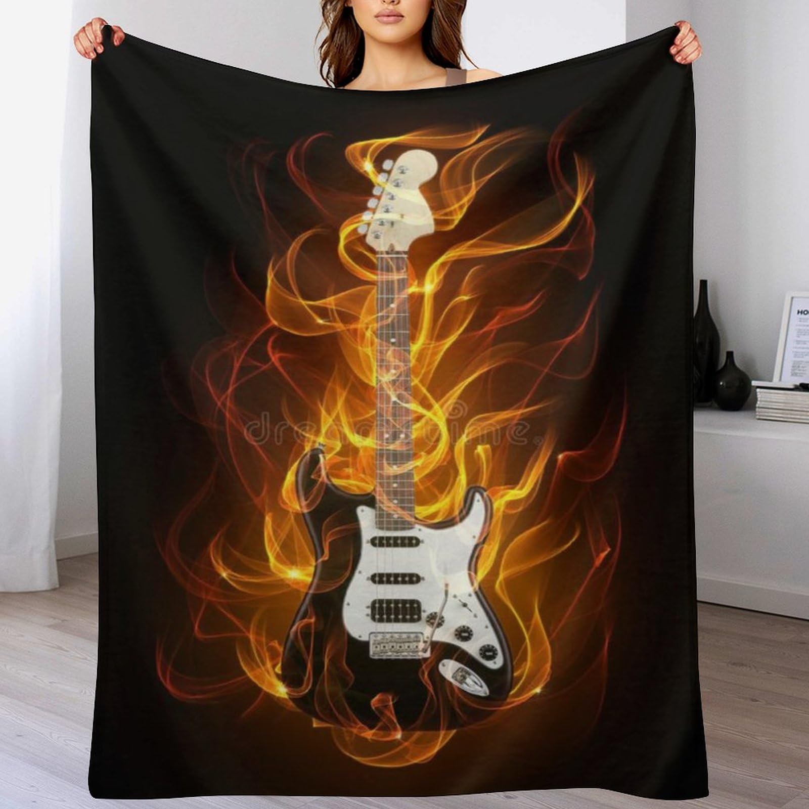Couverture polaire guitare en flanelle de luxe tapis douillet canapé