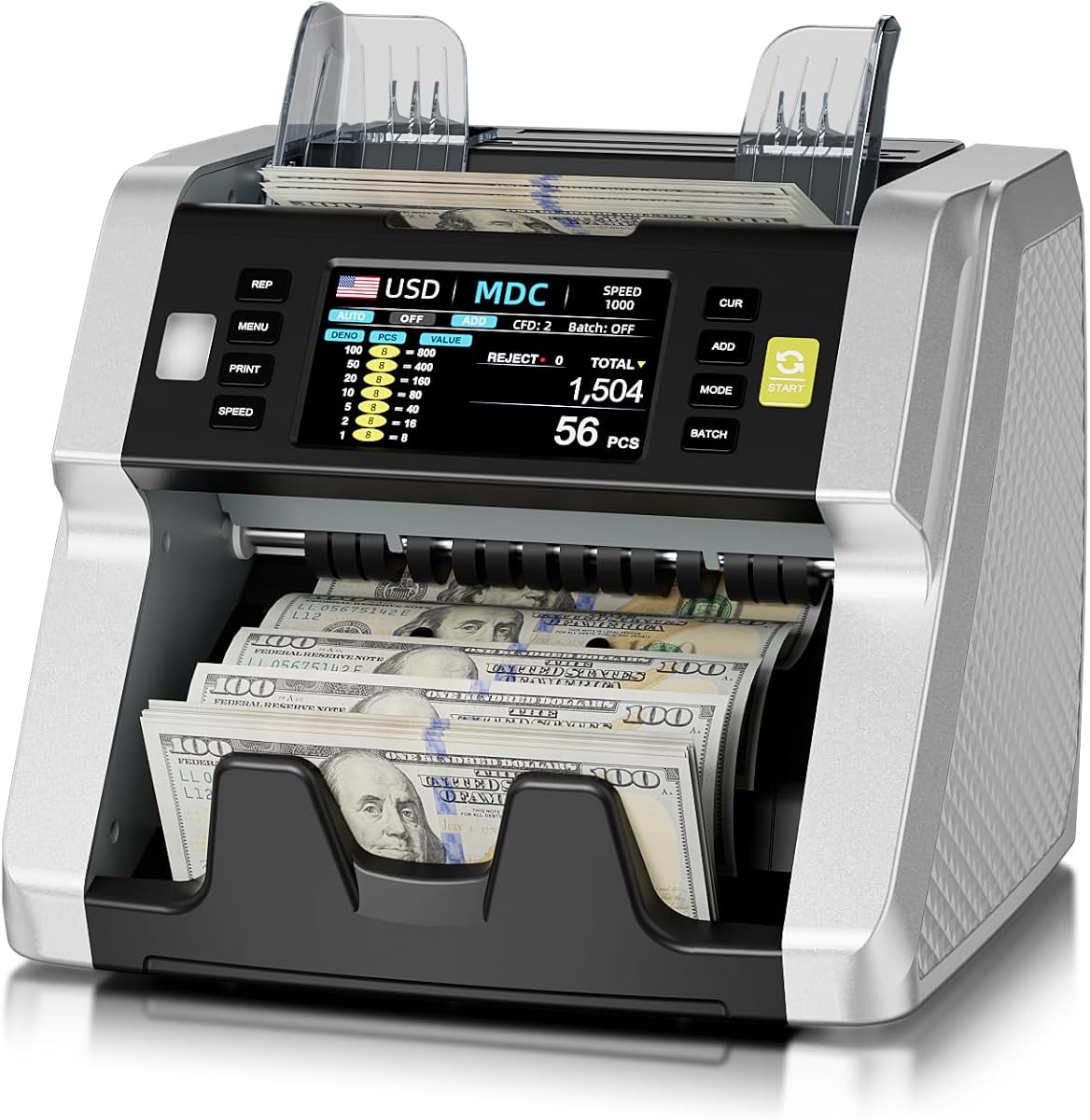 LOLARAN AL-923 Mixed Denomination Money Counter Machine, Value Counting with CIS/UV/MG/IR/DD/DBL/HLF/CHN Counterfeit Detection, Touch Screen, Supports 120 Currency Programs