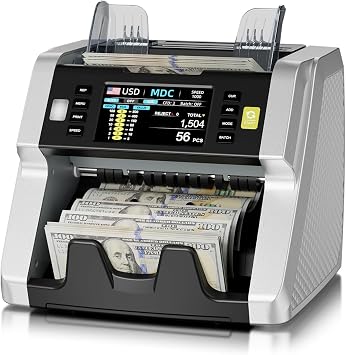 LOLARAN AL-923 Mixed Denomination Money Counter Machine, Value Counting with CIS/UV/MG/IR/DD/DBL/HLF/CHN Counterfeit Detection, Touch Screen, Supports 120 Currency Programs