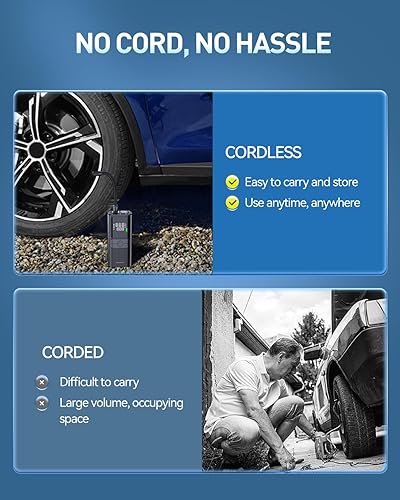 Miniatura 4 de Rocoren Inflador de neumáticos, compresor de aire portátil, bomba de coche inalámbrica de 150 PSI, bomba eléctrica recargable por USB con motor de