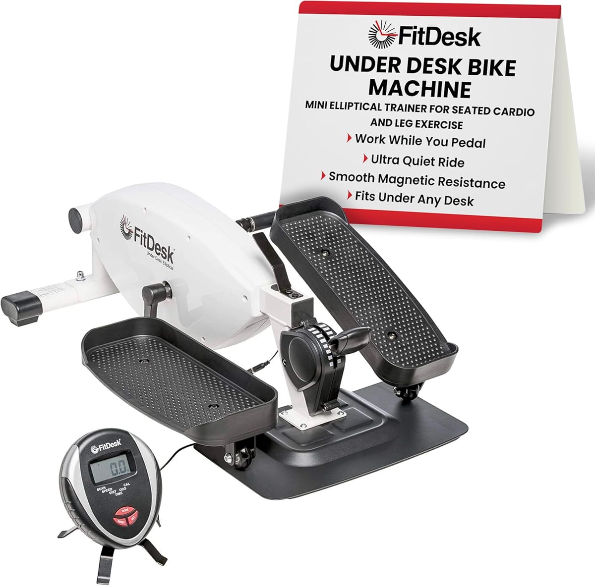 FitDesk Under Desk Bike Exercise Machine, Compact Magnetic Pedal Exerciser, Mini Elliptical, Quiet Seated Cardio Trainer for Home Office Workouts, Adjustable Resistance Bike for Desk Fitness