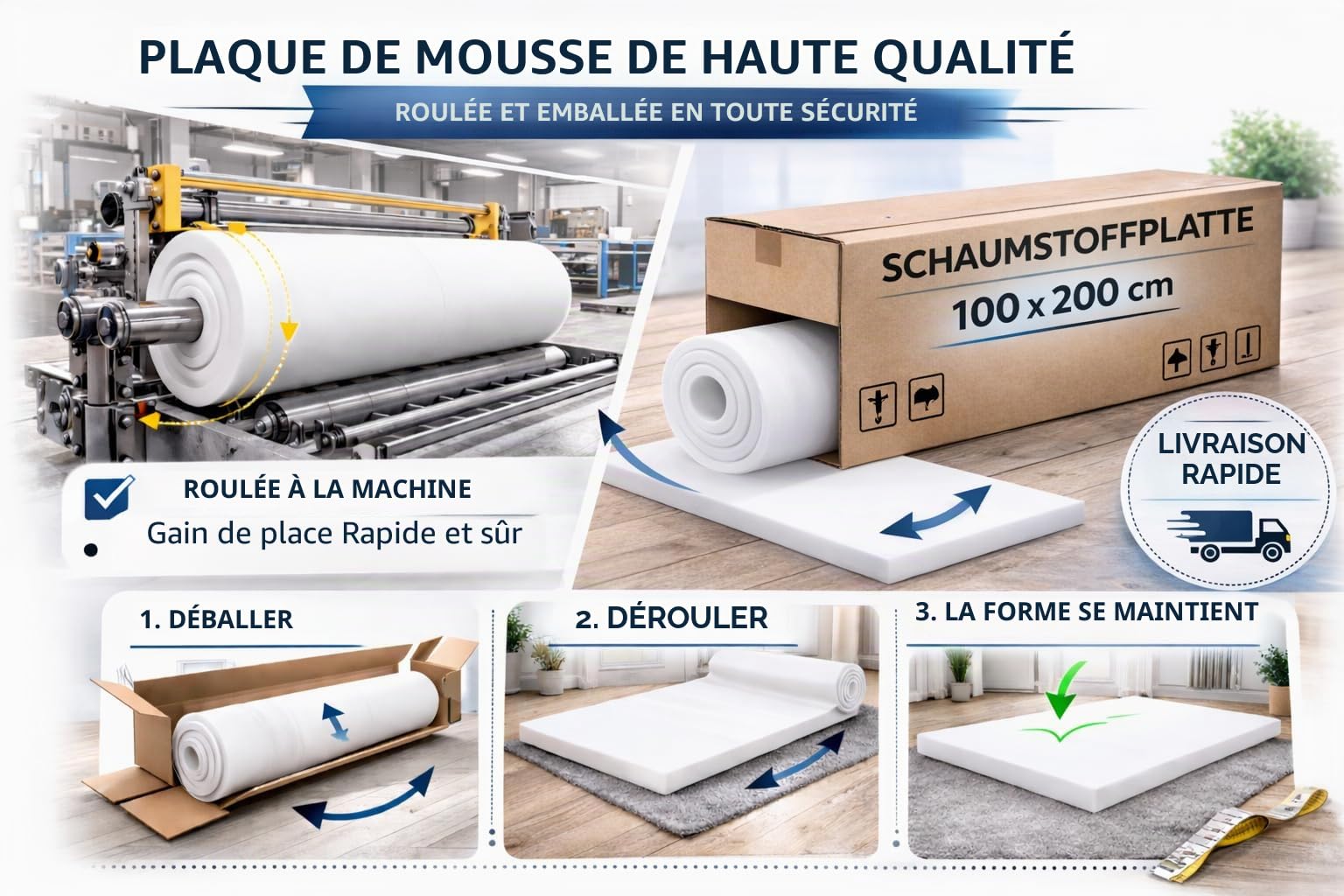 All4All Mousse de Rembourrage - Mousse Haute densité pour canapés et assises - 100x200x2 - T18
